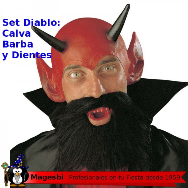 Set Diablo Barba Calva Cuernos Dentadura